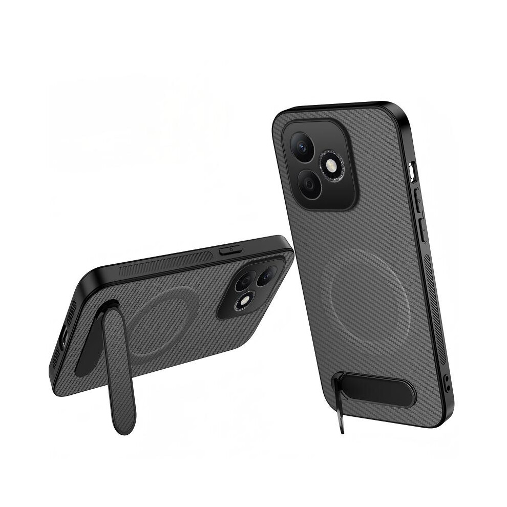 (Grey) Phone Cover For Honor X8d 4G Qt Series Magnetic Case Kickstand Carbon Fiber Texture Pc Tpu Phone Co Grey 6914290235261