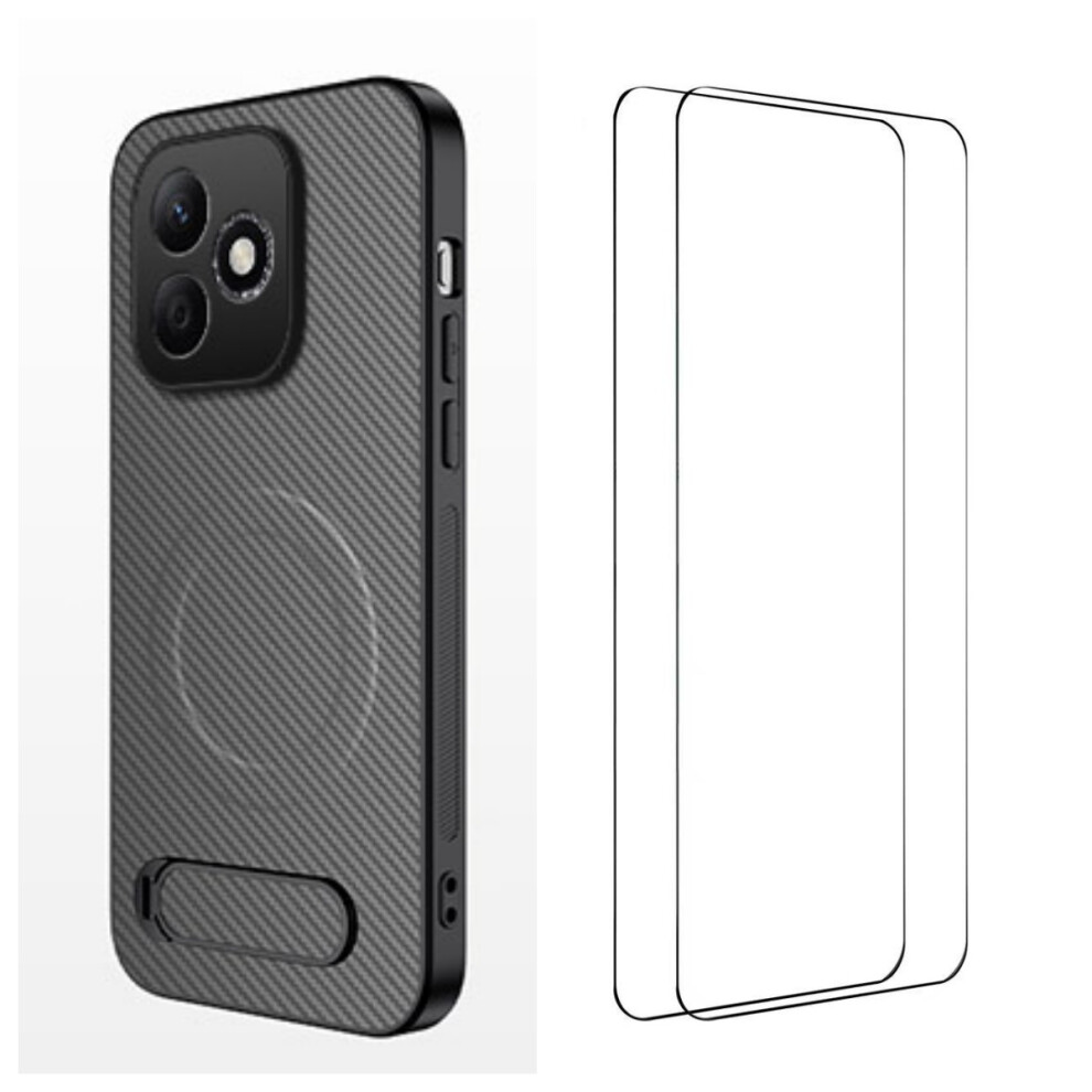 (Grey) Phone Cover For Honor X8d 4G Qt1 Series Magnetic Case With 2Pcs Tempered Glass Films Kickstand Carb Grey 6914290227570