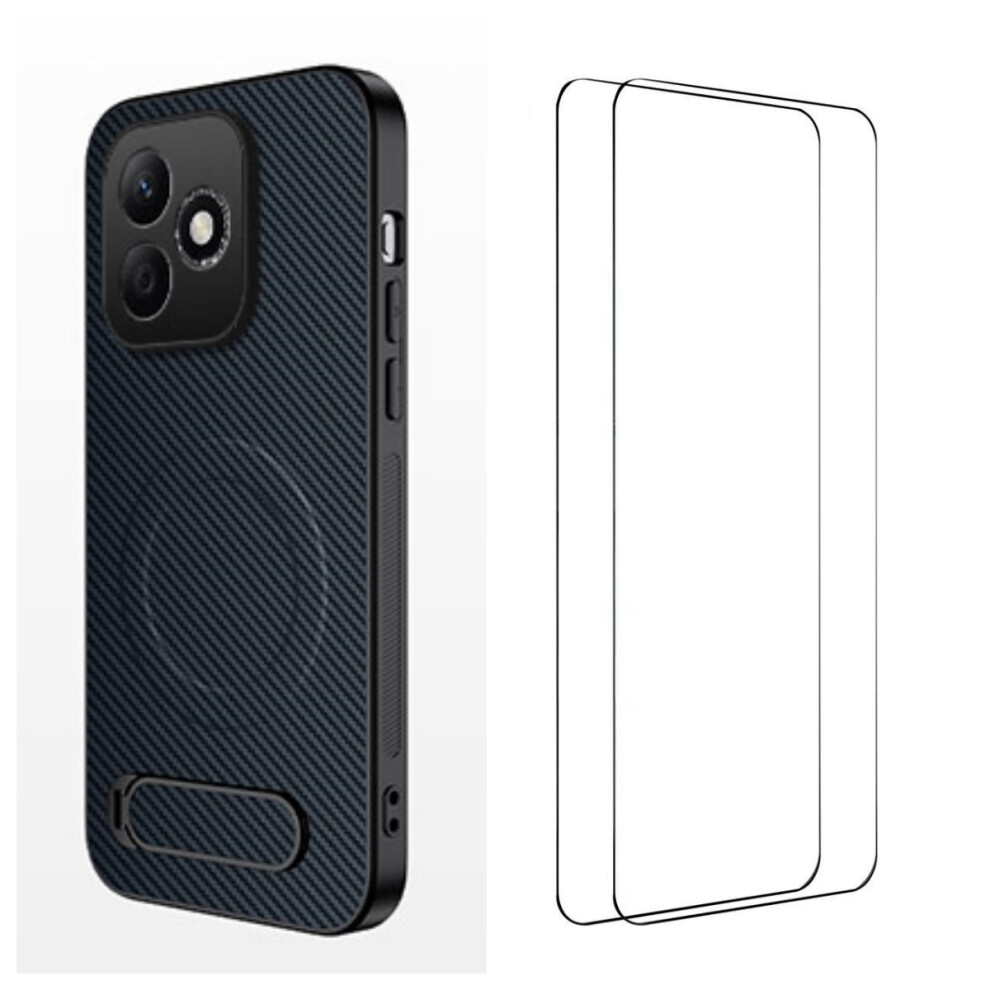(Sapphire) Phone Cover For Honor X8d 4G Qt1 Series Magnetic Case With 2Pcs Tempered Glass Films Kickstand Carb Blue 6914291348472