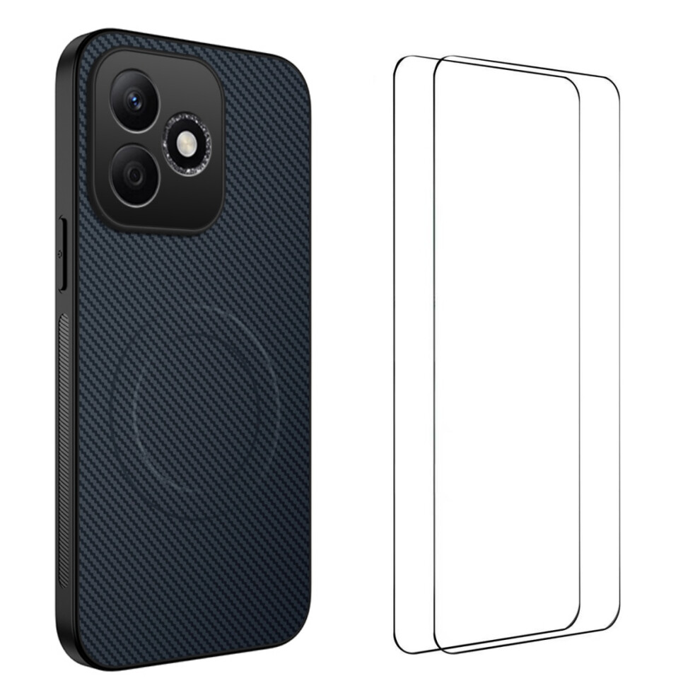 (Grey) Phone Cover For Honor X8d 4G Tq1 Series Magnetic Case Carbon Fiber Texture Pc Tpu Phone Cover With Grey 6914293304933
