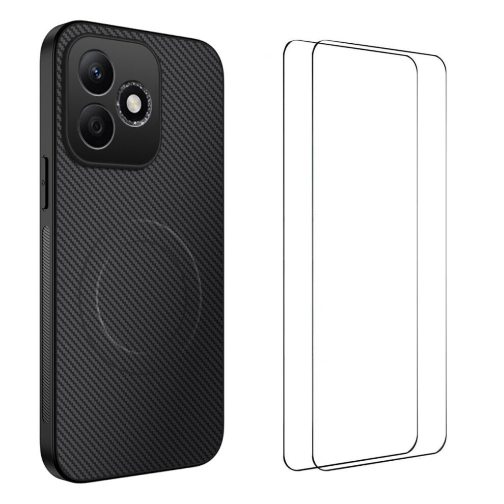 (Black) Phone Cover For Honor X8d 4G Tq1 Series Magnetic Case Carbon Fiber Texture Pc Tpu Phone Cover With Black 6914292000683