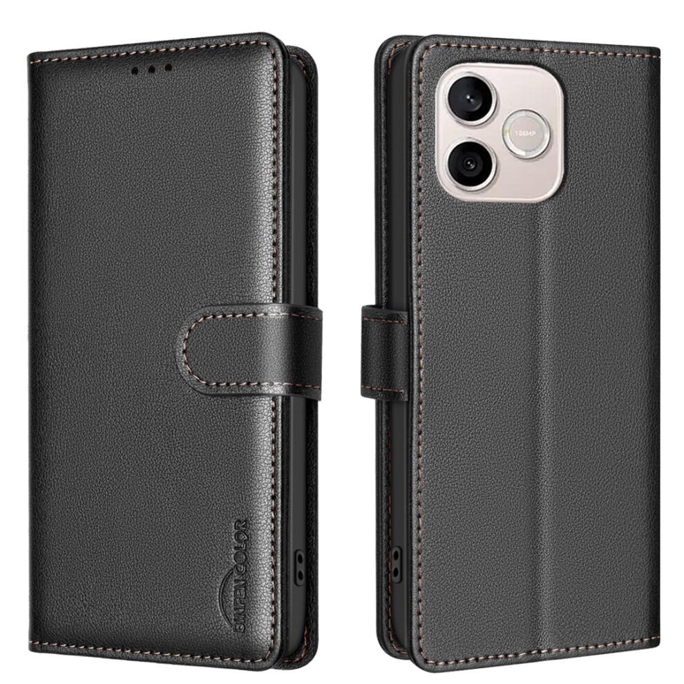 (Black) Phone Cover For Honor 600 Lite 5G Bf32 Leather Case Wallet Rfid Blocking Phone Cover Black 6914295209359