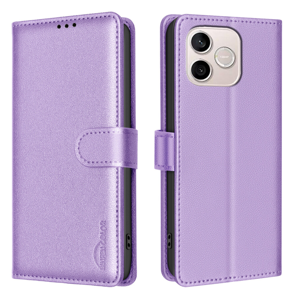 (Purple) Phone Cover For Honor 600 Lite 5G Bf32 Leather Case Wallet Rfid Blocking Phone Cover Purple 6914299093770