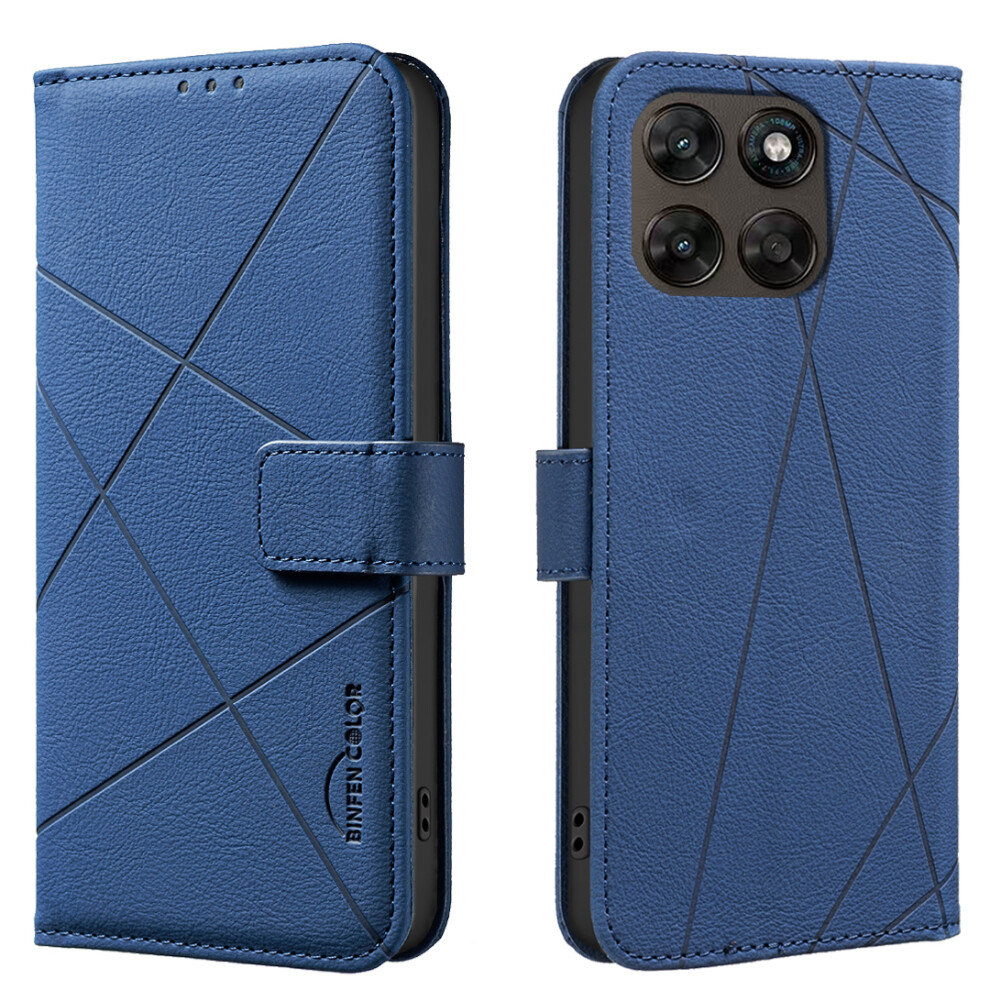(Blue) Phone Cover For Motorola Moto G77 5G / Motorola Moto G67 5G Bf35 Case Geometry Imprinted Leather Ph Blue 6914299097471