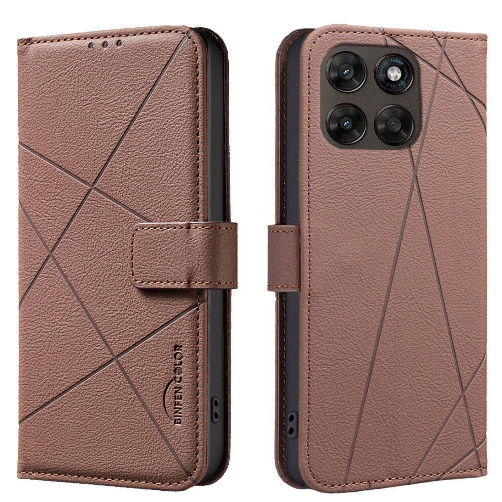 (Brown) Phone Cover For Motorola Moto G77 5G / Motorola Moto G67 5G Bf35 Case Geometry Imprinted Leather Ph Brown 6914292144691