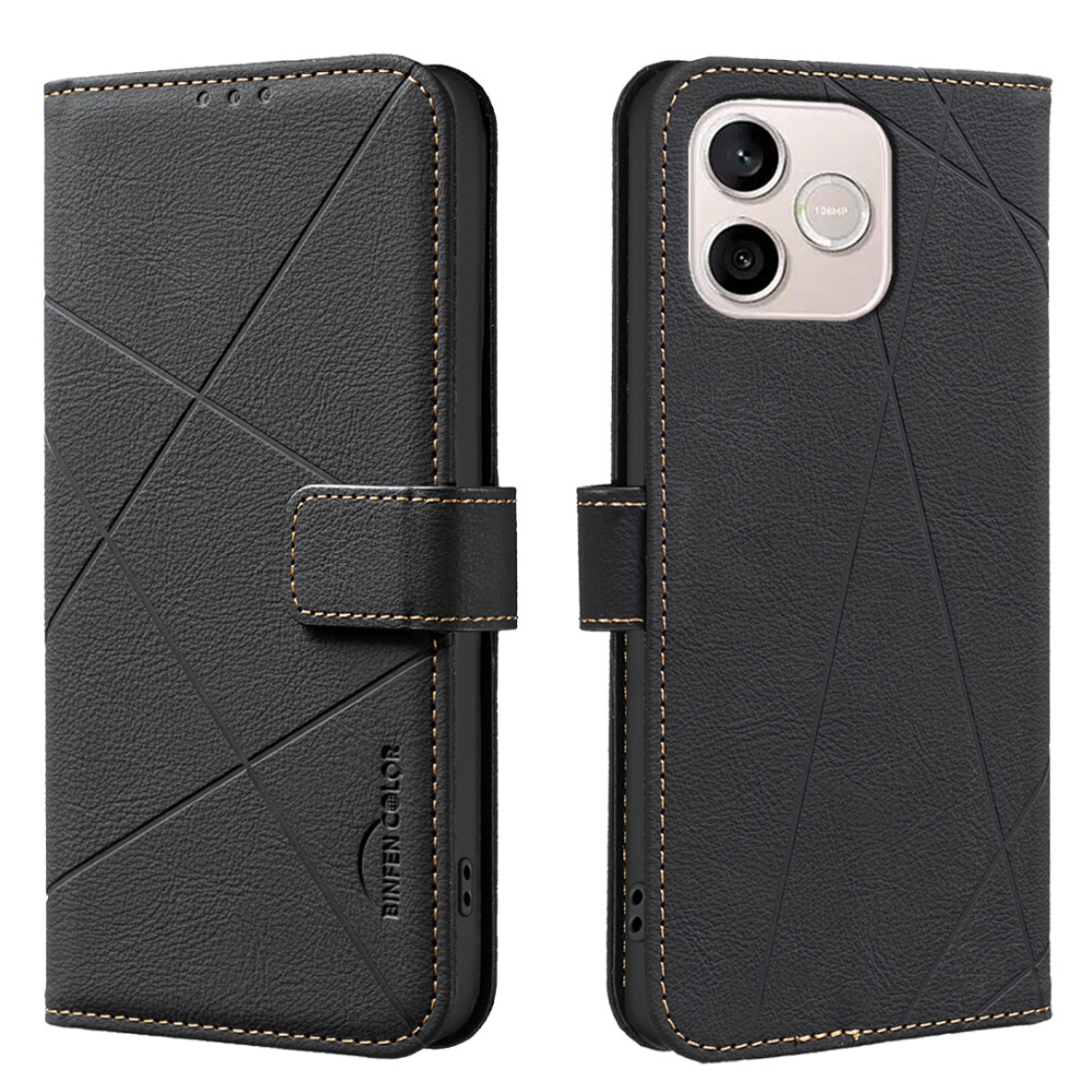 (Black) Phone Cover For Honor 600 Lite 5G Bf35 Case Geometry Imprinted Leather Phone Cover Rfid Blocking Wa Black 6914295306812
