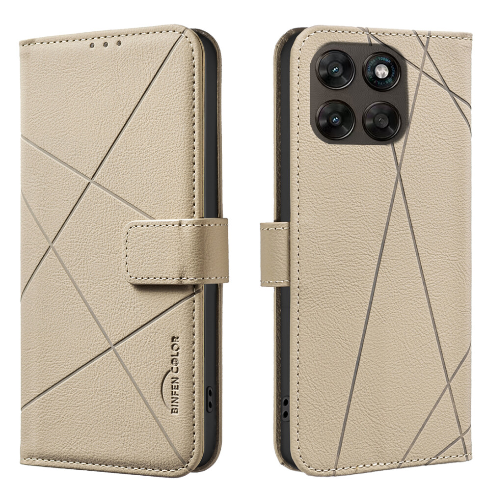 (Beige) Phone Cover For Motorola Moto G77 5G / Motorola Moto G67 5G Bf35 Case Geometry Imprinted Leather Ph Cream 6914292976957