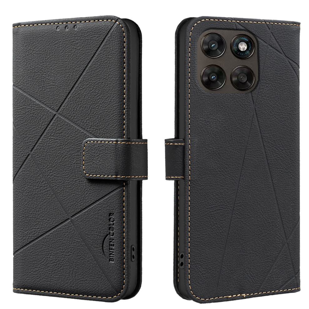 (Black) Phone Cover For Motorola Moto G77 5G / Motorola Moto G67 5G Bf35 Case Geometry Imprinted Leather Ph Black 6914292068638