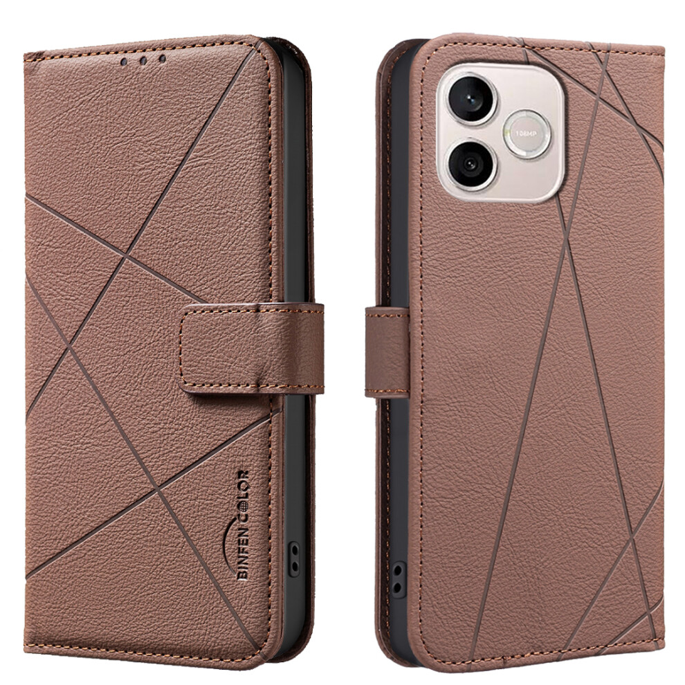 (Brown) Phone Cover For Honor 600 Lite 5G Bf35 Case Geometry Imprinted Leather Phone Cover Rfid Blocking Wa Brown 6914298698358