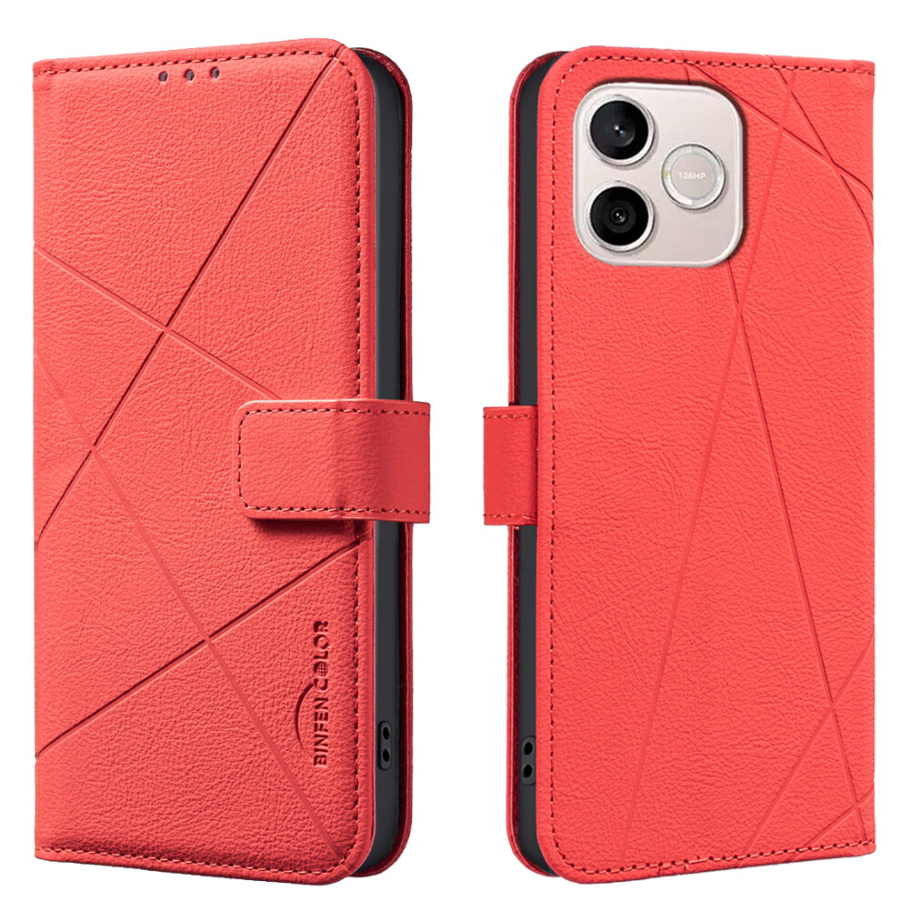 (Red) Phone Cover For Honor 600 Lite 5G Bf35 Case Geometry Imprinted Leather Phone Cover Rfid Blocking Wa Red 6914297222707