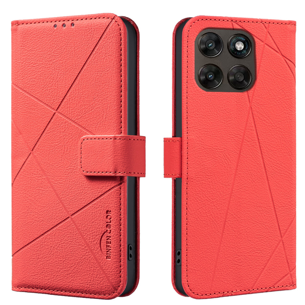 (Red) Phone Cover For Motorola Moto G77 5G / Motorola Moto G67 5G Bf35 Case Geometry Imprinted Leather Ph Red 6914294733565