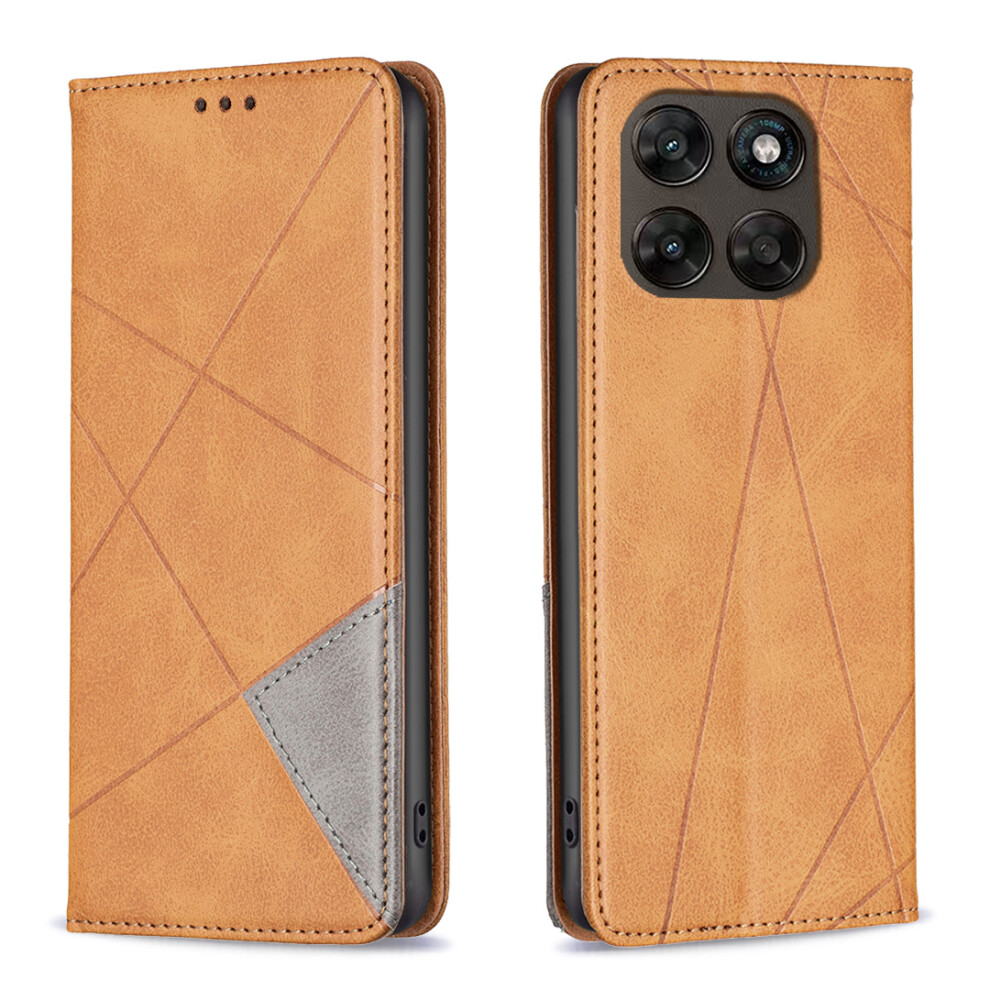 (Yellow) Phone Cover For Motorola Moto G77 5G / Motorola Moto G67 5G Case Card Slots Geometry Imprint Leather Yellow 6914299482055