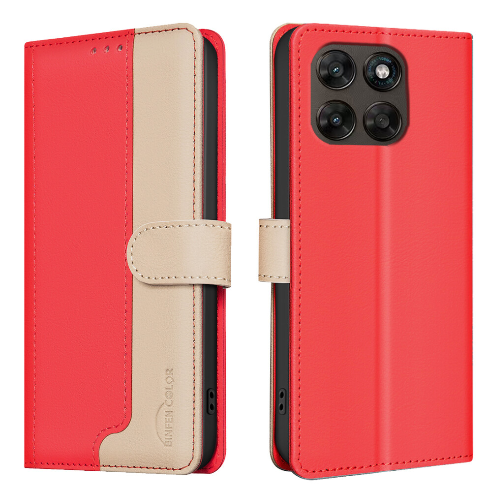 (Red) Phone Cover For Motorola Moto G77 5G / Motorola Moto G67 5G Leather Case Splicing Color Rfid Blocki Red 6914293746191