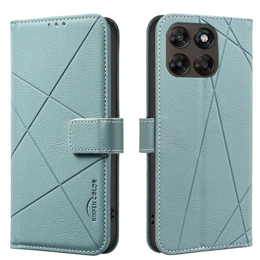 (Green) Phone Cover For Motorola Moto G77 5G / Motorola Moto G67 5G Bf35 Case Geometry Imprinted Leather Ph Green 6914295747066