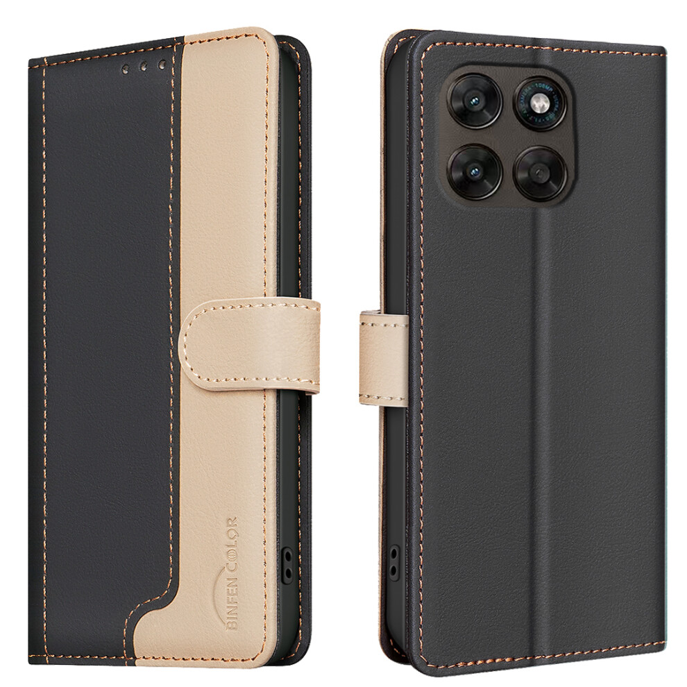(Black) Phone Cover For Motorola Moto G77 5G / Motorola Moto G67 5G Leather Case Splicing Color Rfid Blocki Black 6914295351065