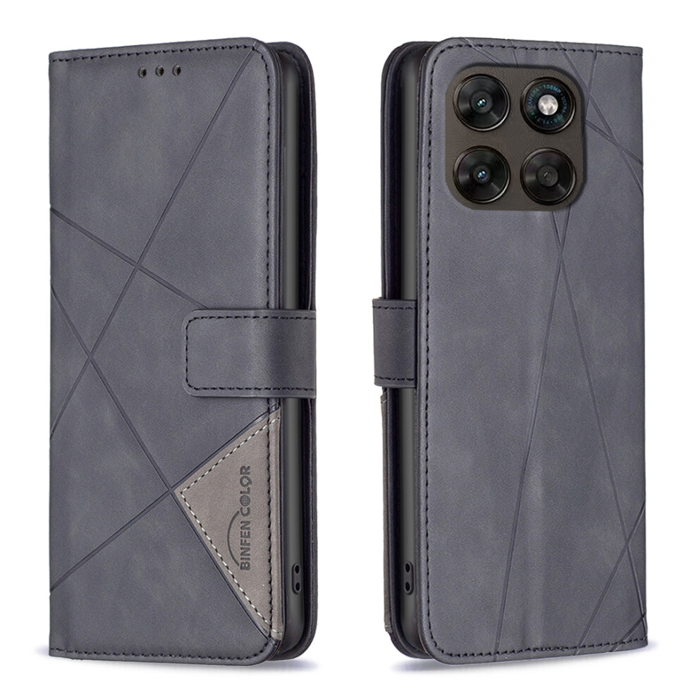 (Black) Phone Cover For Motorola Moto G77 5G / Motorola Moto G67 5G Phone Case Wallet Stand Geometry Imprin Black 6914298034040