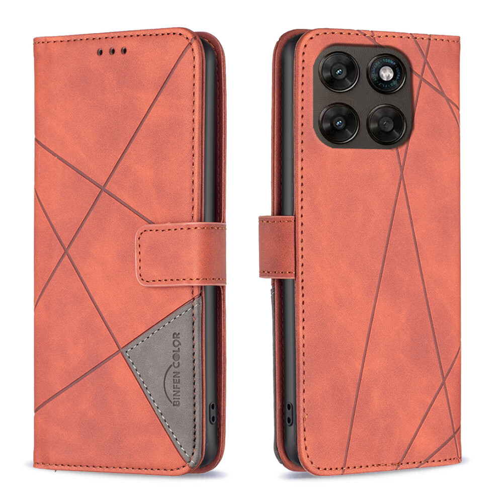 (Brown) Phone Cover For Motorola Moto G77 5G / Motorola Moto G67 5G Phone Case Wallet Stand Geometry Imprin Brown 6914299985884