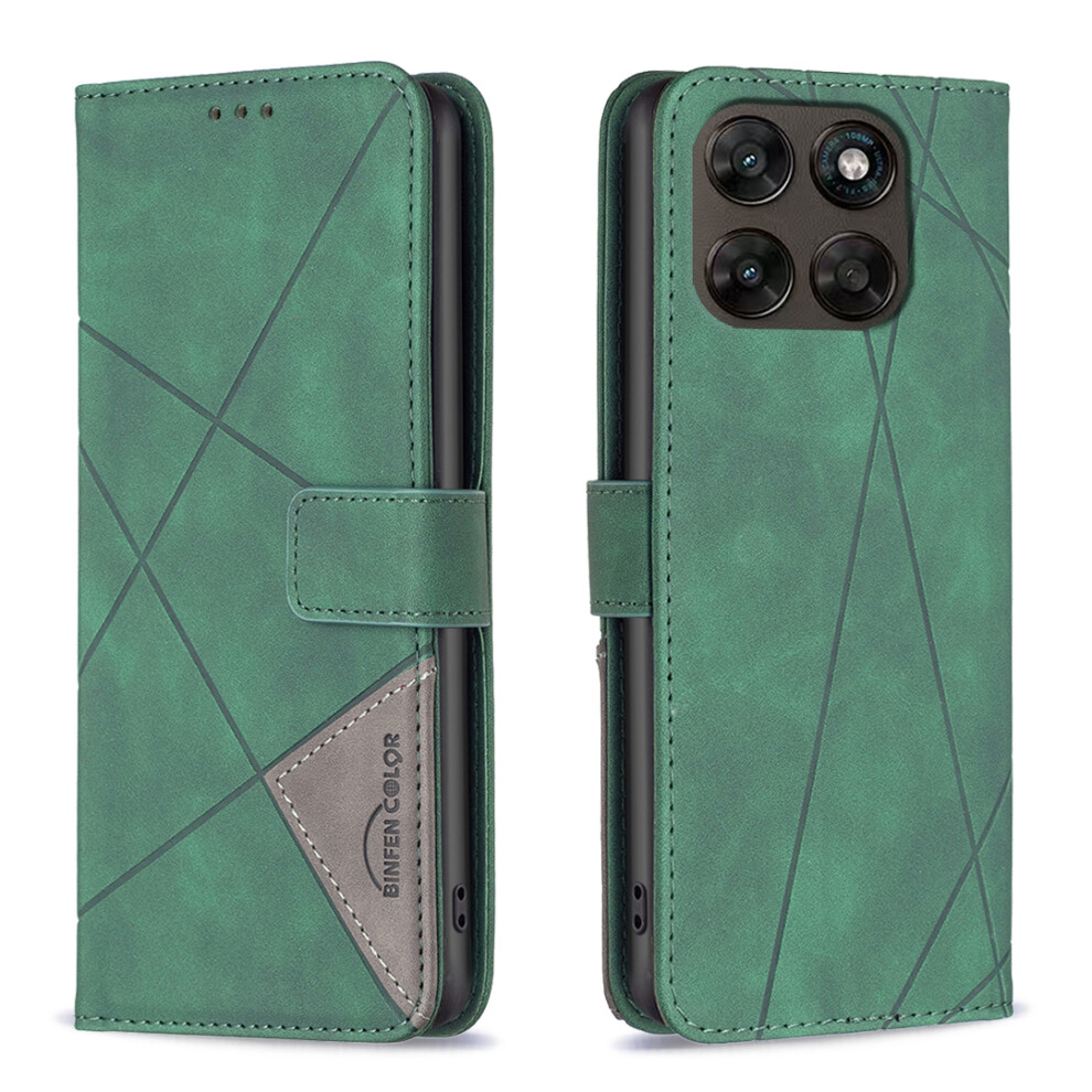 (Green) Phone Cover For Motorola Moto G77 5G / Motorola Moto G67 5G Phone Case Wallet Stand Geometry Imprin Green 6914296397833