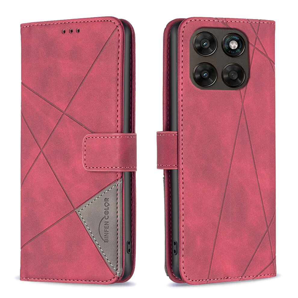 (Red) Phone Cover For Motorola Moto G77 5G / Motorola Moto G67 5G Phone Case Wallet Stand Geometry Imprin Red 6914295626972