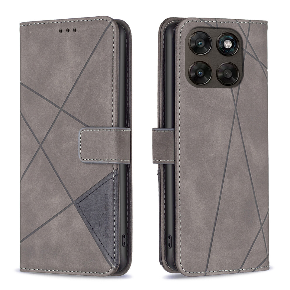 (Grey) Phone Cover For Motorola Moto G77 5G / Motorola Moto G67 5G Phone Case Wallet Stand Geometry Imprin Grey 6914293573933