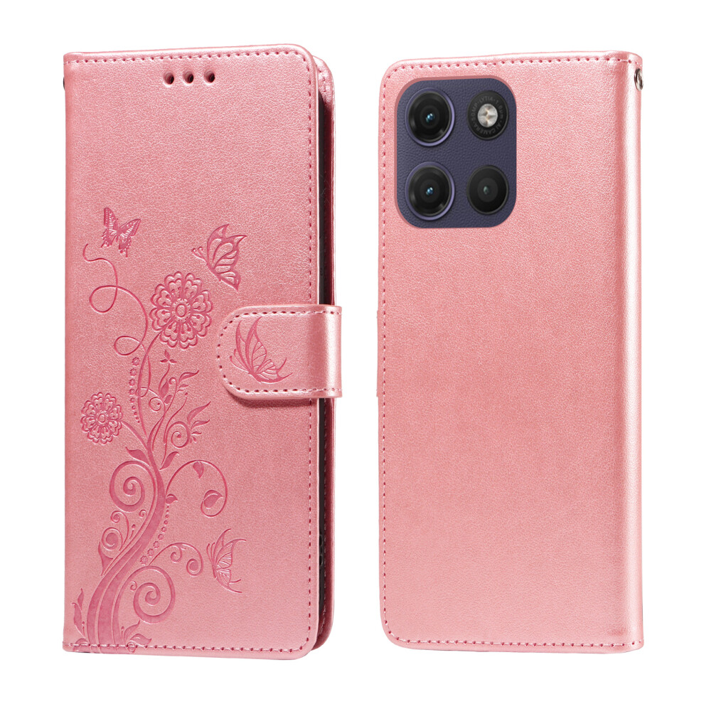 (Pink) Phone Cover For Motorola Moto G17 Power 4G / G17 4G / G15 4G / G15 Power 4G Leather Case Butterfly F Pink 6914292786105