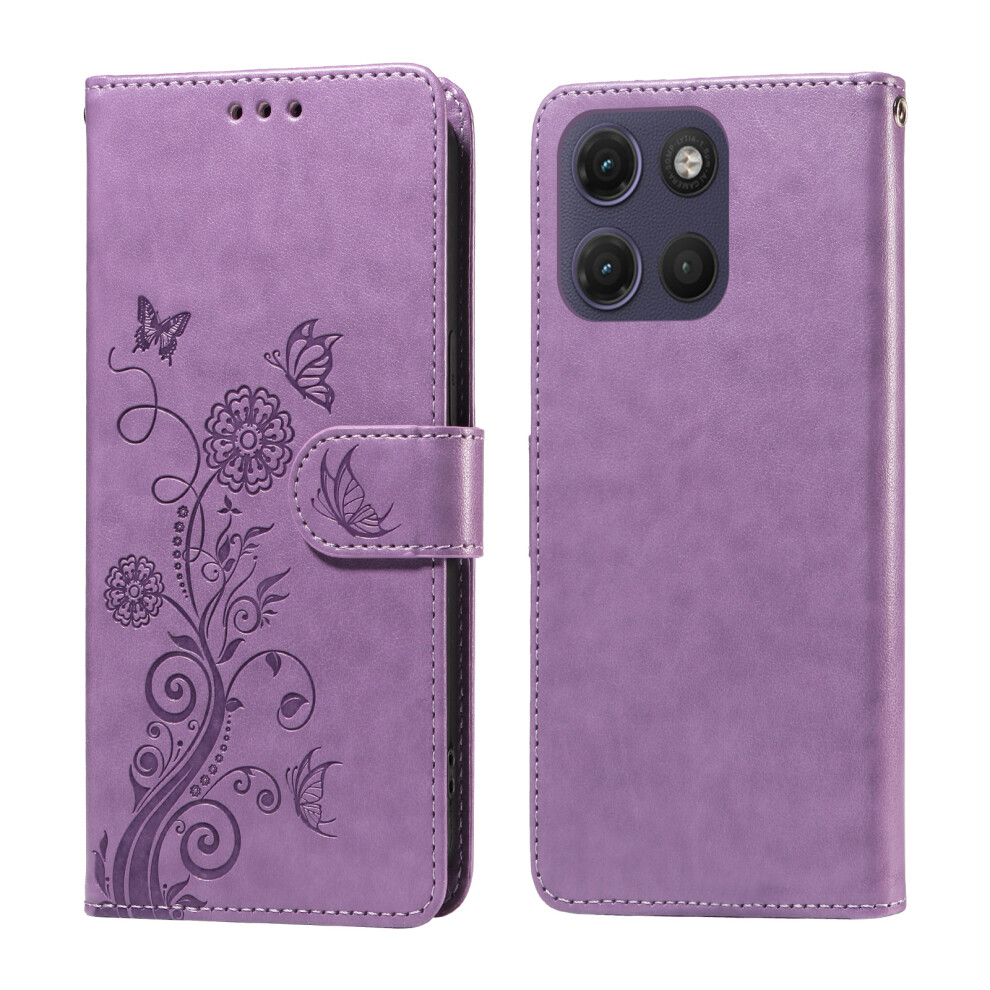 (Purple) Phone Cover For Motorola Moto G17 Power 4G / G17 4G / G15 4G / G15 Power 4G Leather Case Butterfly F Purple 6914296798890