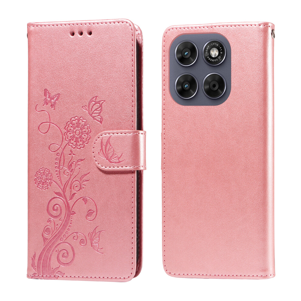 (Pink) Phone Cover For Motorola Moto G77 5G / Motorola Moto G67 5G Leather Case Butterfly Floral Imprint Wa Pink 6914291444051