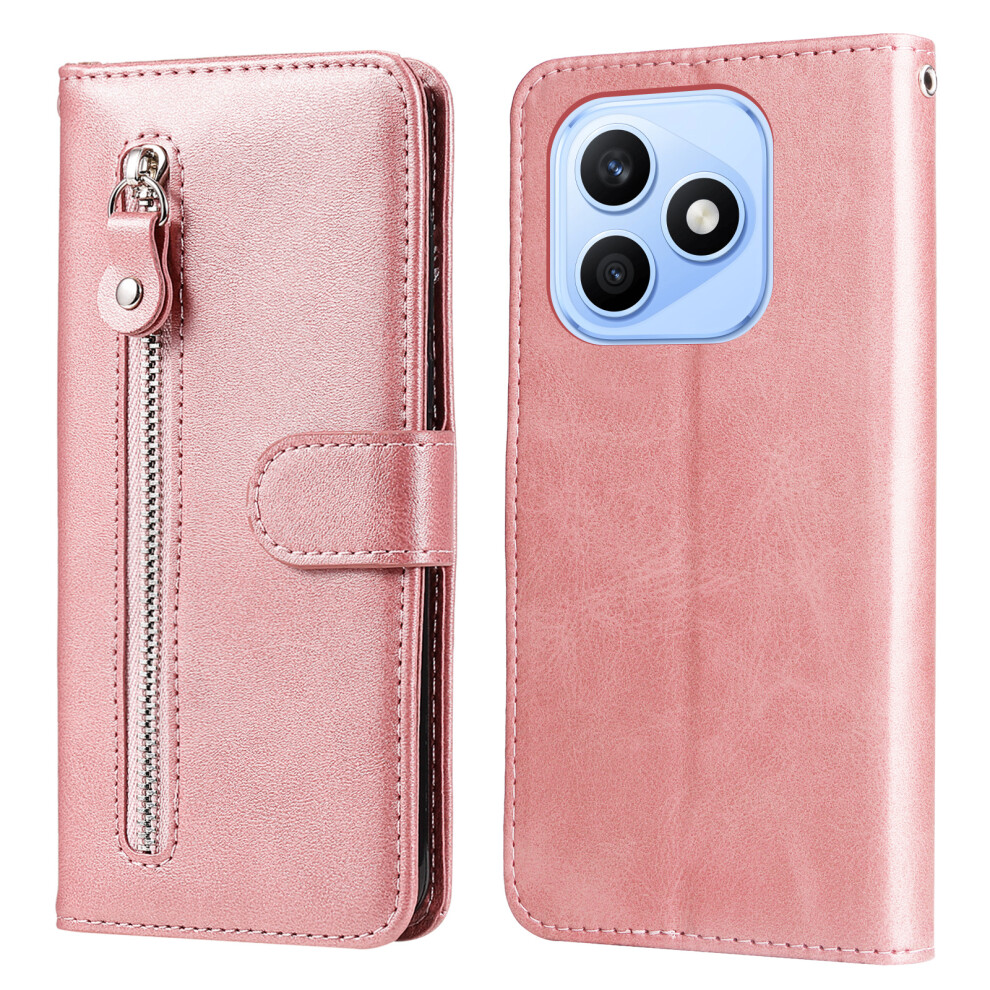 (Pink) Phone Cover For Honor X8d 4G Pu Leather Cases With Zipper Pocket Wallet Phone Cover Stand Pink 6914294705647