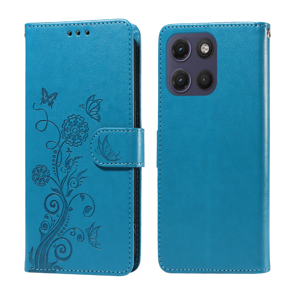 (Blue) Phone Cover For Motorola Moto G17 Power 4G / G17 4G / G15 4G / G15 Power 4G Leather Case Butterfly F Blue 6914296407235