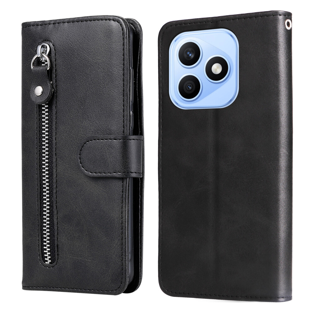 (Black) Phone Cover For Honor X8d 4G Pu Leather Cases With Zipper Pocket Wallet Phone Cover Stand Black 6914294272040