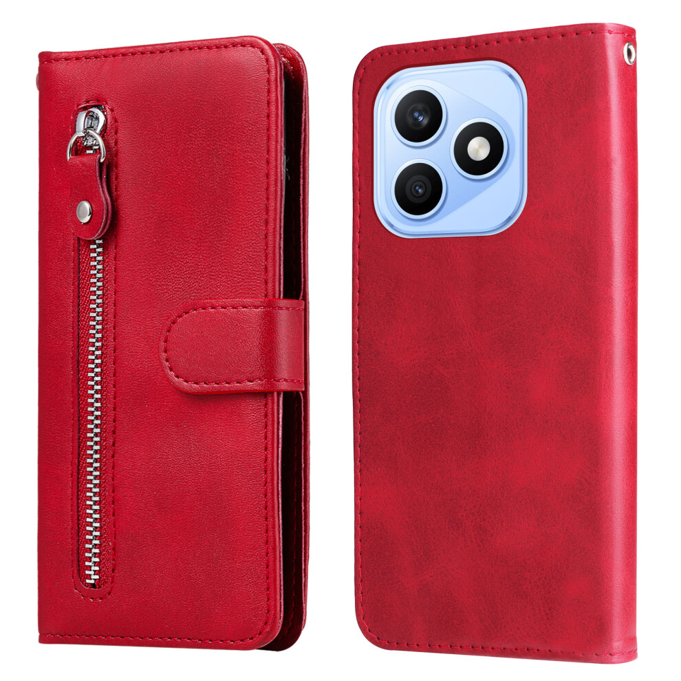 (Red) Phone Cover For Honor X8d 4G Pu Leather Cases With Zipper Pocket Wallet Phone Cover Stand Red 6914295701327