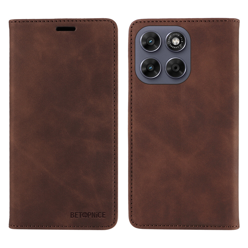 (Brown) Phone Cover For Motorola Moto G77 5G / Motorola Moto G67 5G Case Magnetic Closure Rfid Blocking Wal Brown 6914293366979