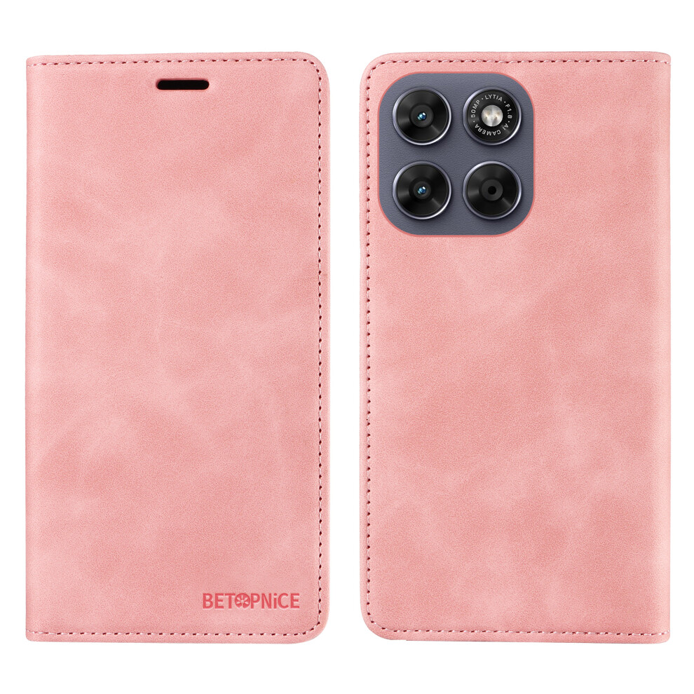 (Pink) Phone Cover For Motorola Moto G77 5G / Motorola Moto G67 5G Case Magnetic Closure Rfid Blocking Wal Pink 6914294031234