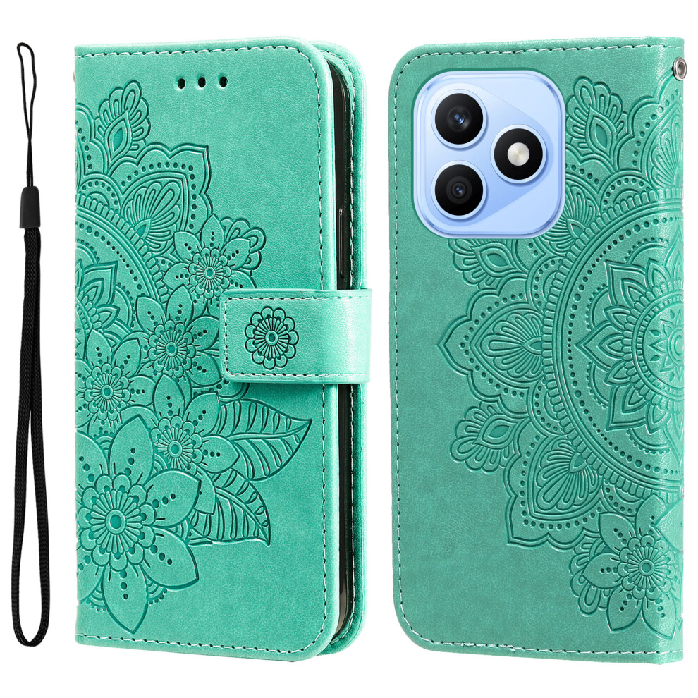 (Green) Phone Cover For Honor X8d 4G Case Floral Pattern Pu Leather Wallet Stand Phone Cover Green 6914294588479