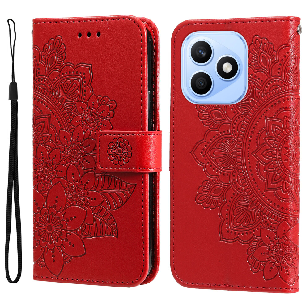 (Red) Phone Cover For Honor X8d 4G Case Floral Pattern Pu Leather Wallet Stand Phone Cover Red 6914290611171