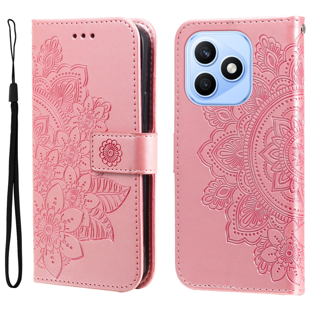 (Pink) Phone Cover For Honor X8d 4G Case Floral Pattern Pu Leather Wallet Stand Phone Cover Pink 6914291510794