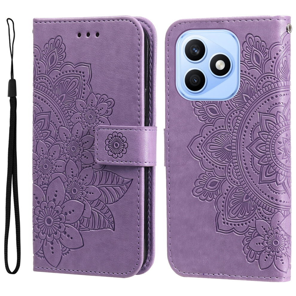 (Purple) Phone Cover For Honor X8d 4G Case Floral Pattern Pu Leather Wallet Stand Phone Cover Purple 6914296540321