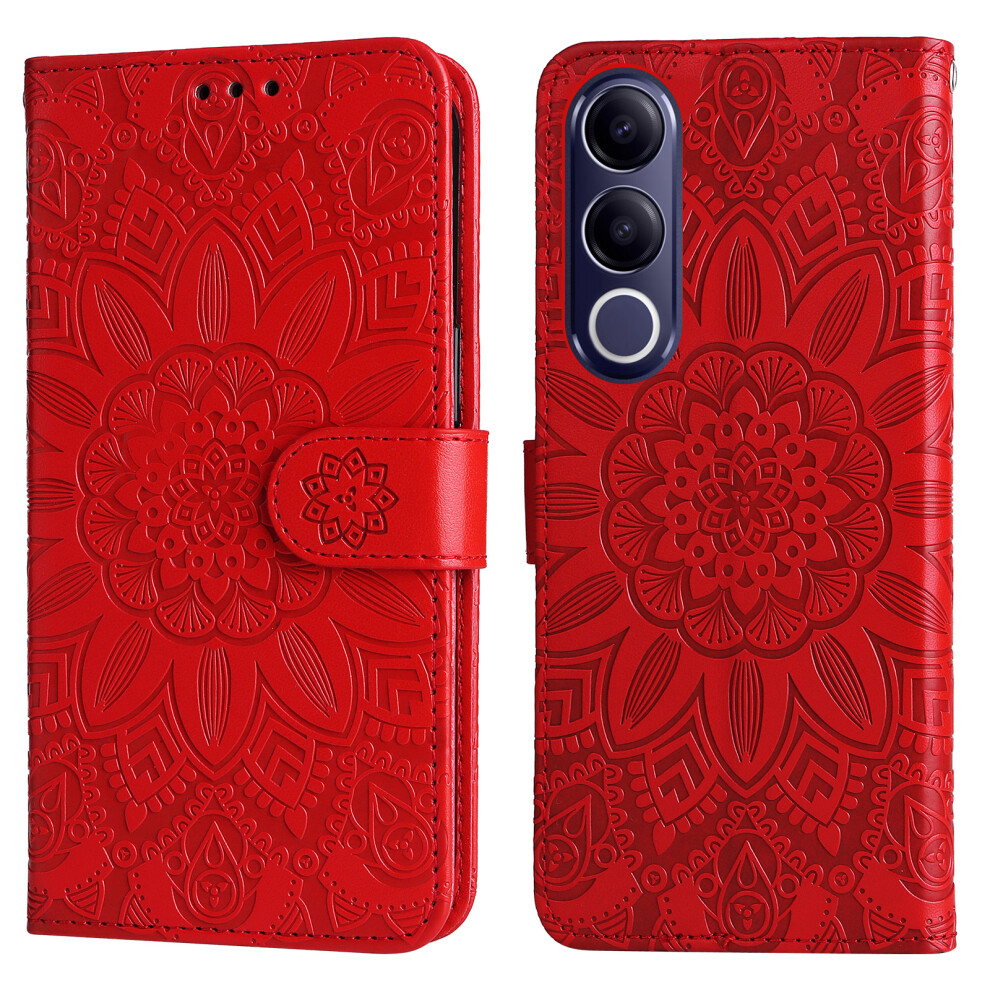 (Red) Phone Cover For Vivo V70 Fe 5G Case Sunflower Imprint Leather Wallet Phone Cover Red 6914290176144