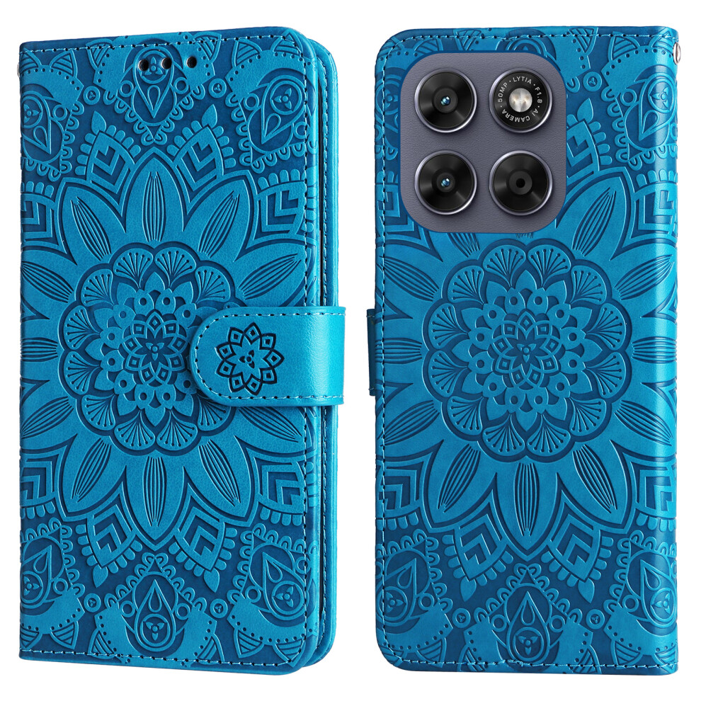 (Blue) Phone Cover For Motorola Moto G77 5G / Motorola Moto G67 5G Case Sunflower Imprint Leather Wallet Ph Blue 6914293127433
