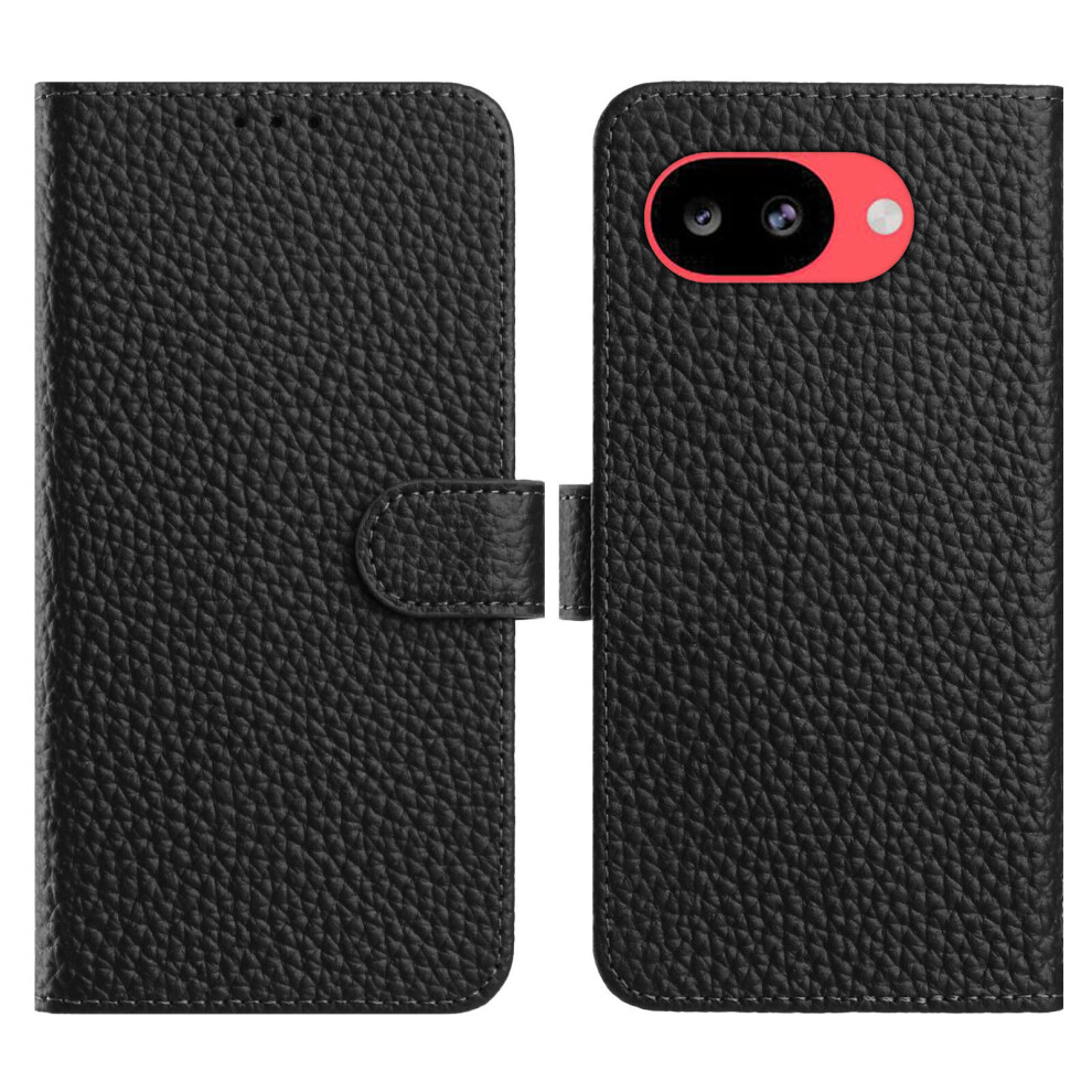 (Black) Phone Cover For Google Pixel 10A Case Wallet Stand Litchi Texture Genuine Cow Leather Flip Phone Cov Black 6914299385011