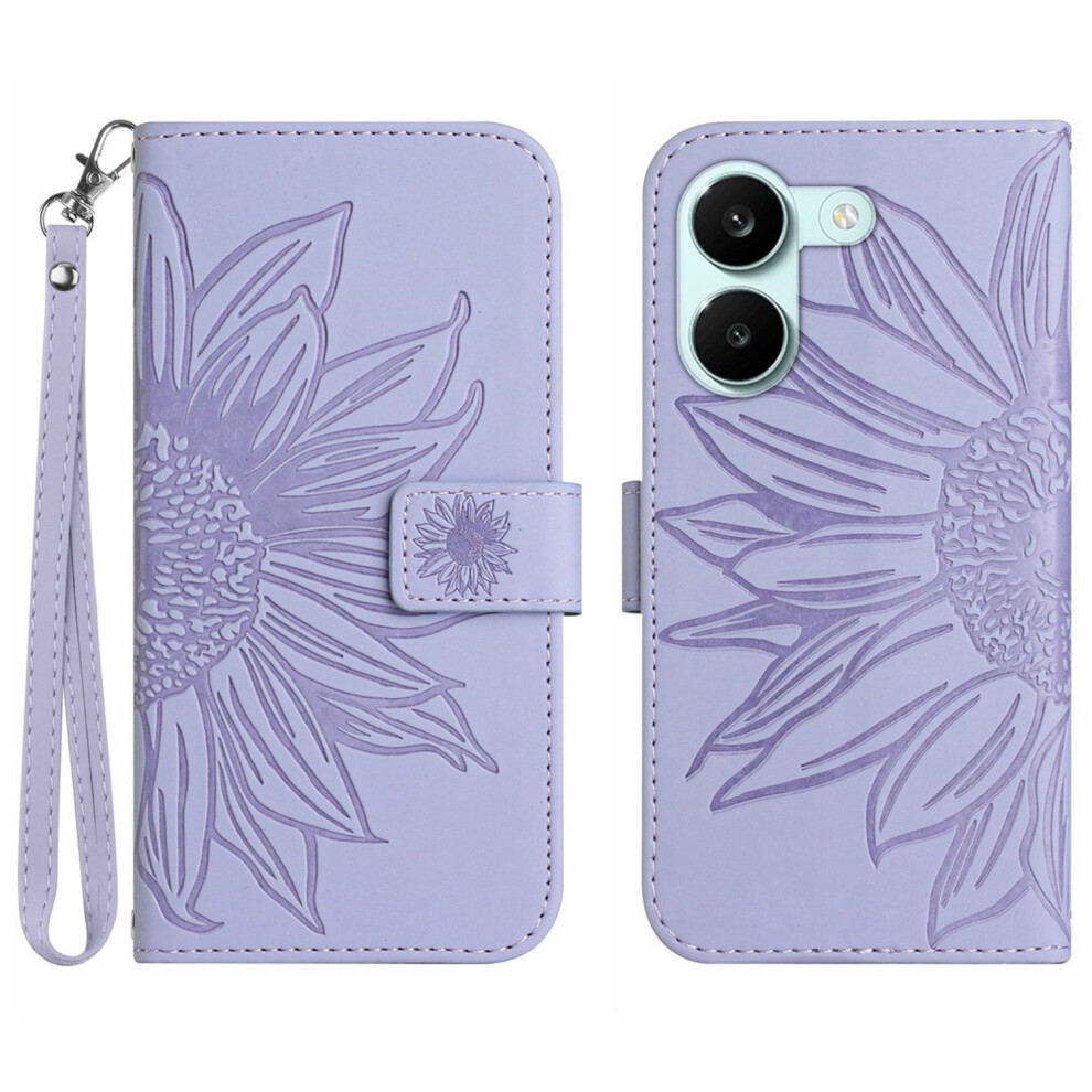 (Light ) Phone Cover For Xiaomi Poco X8 Pro 5G Case Sunflower Imprint Leather Wallet Phone Cover With Wrist S Purple 6914295635257