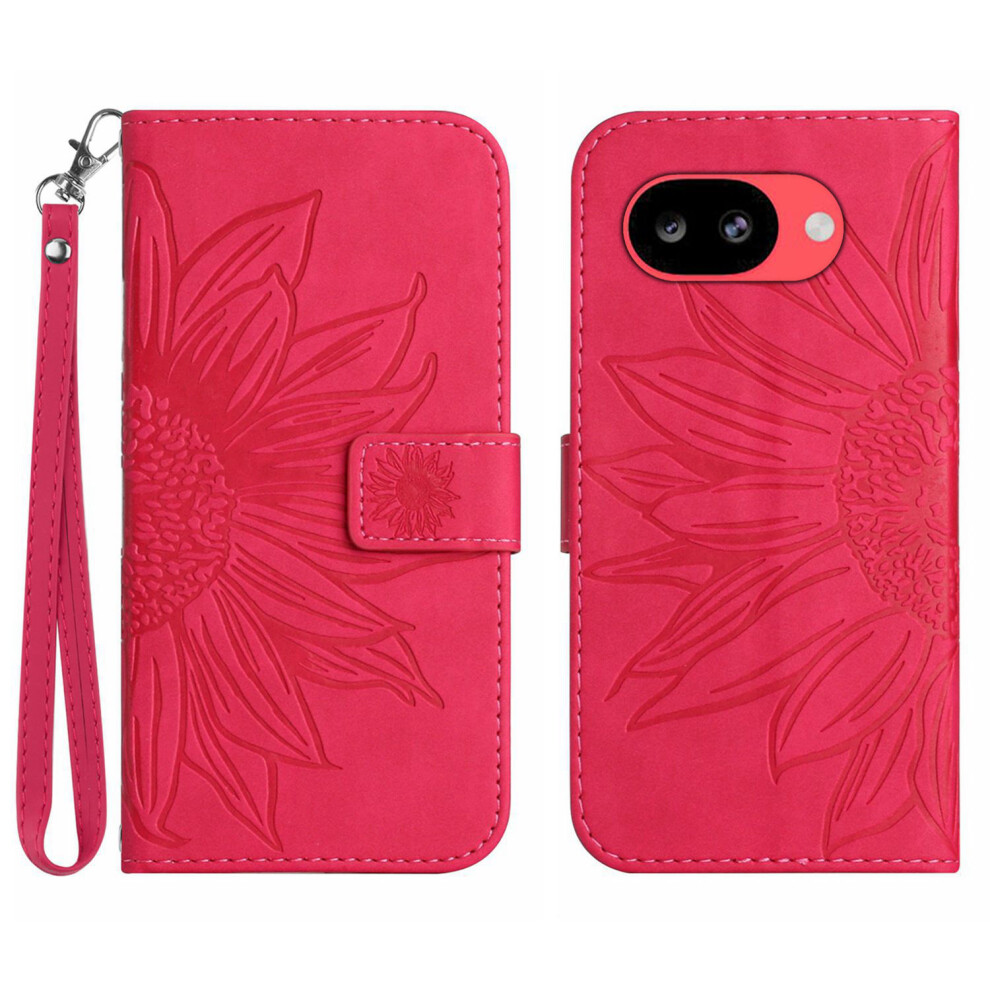 (Rose) Phone Cover For Google Pixel 10A Case Sunflower Imprint Leather Wallet Phone Cover With Wrist Strap 6914298666890