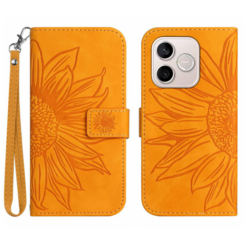 (Yellow) Phone Cover For Honor 600 Lite 5G Case Sunflower Imprint Leather Wallet Phone Cover With Wrist Strap Yellow 6914293093974