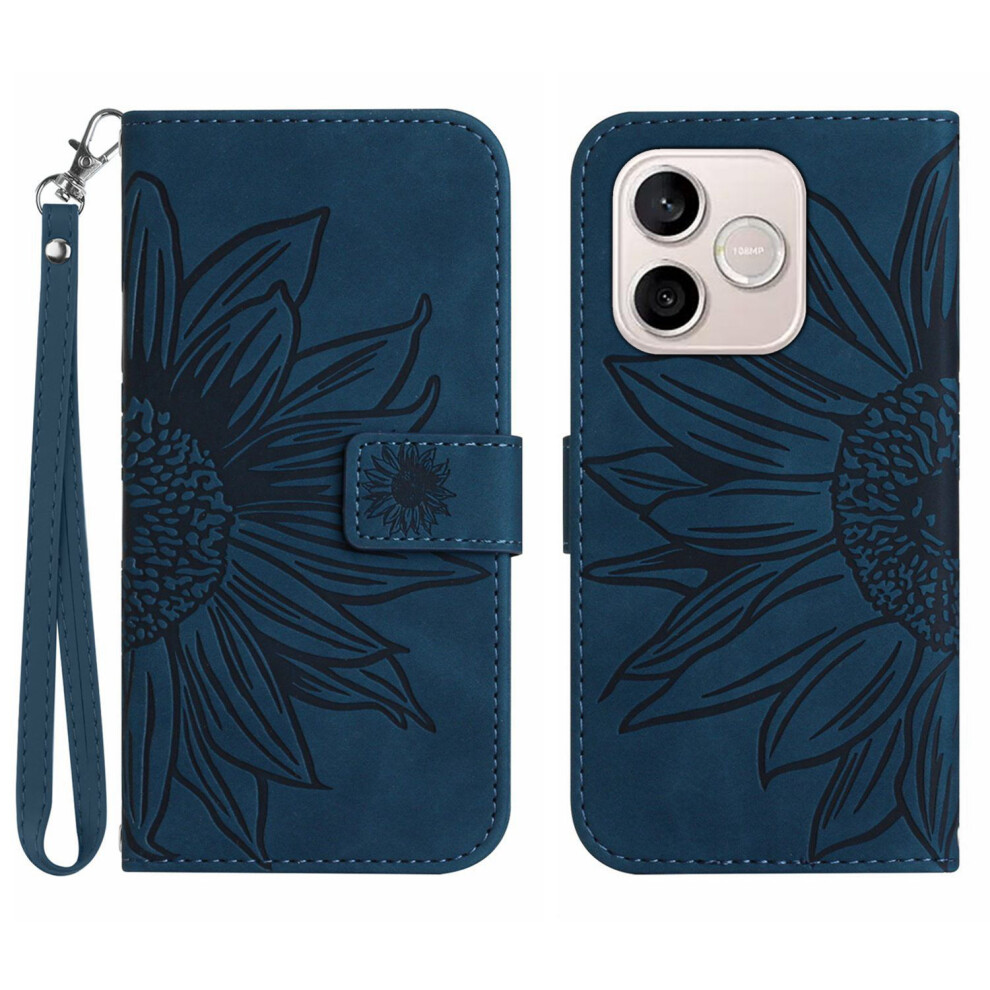 (Dark ) Phone Cover For Honor 600 Lite 5G Case Sunflower Imprint Leather Wallet Phone Cover With Wrist Strap Blue 6914296682021