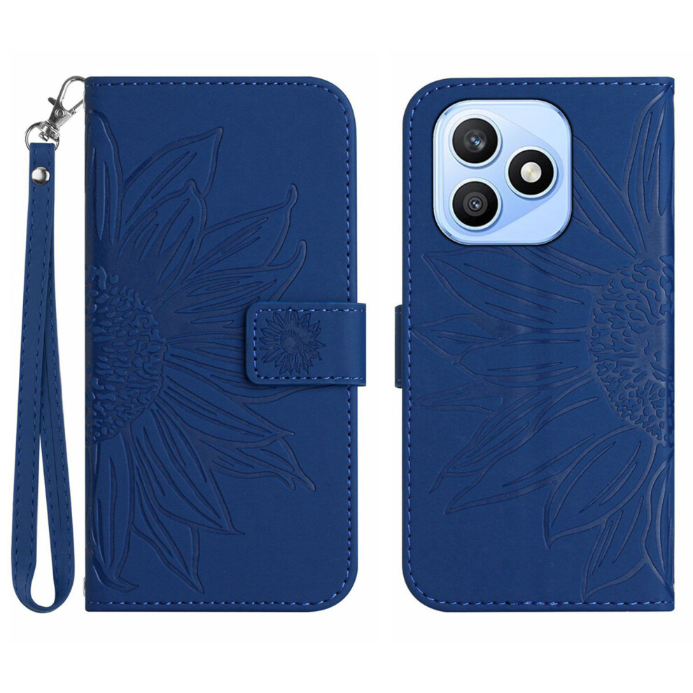 (Sapphire) Phone Cover For Honor X8d 4G Case Sunflower Imprint Leather Wallet Phone Cover With Wrist Strap Blue 6914294061729