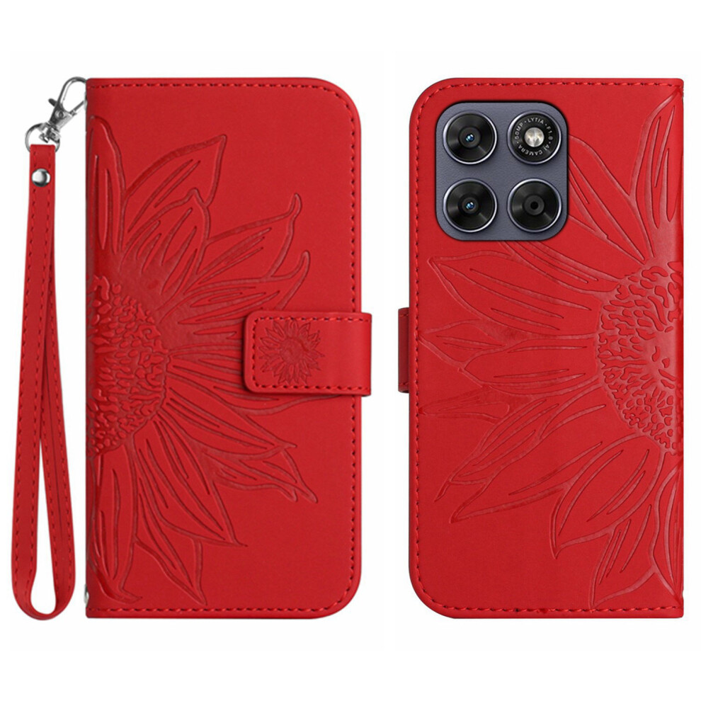 (Red) Phone Cover For Motorola Moto G77 5G / Motorola Moto G67 5G Case Sunflower Imprint Leather Wallet Ph Red 6914294206793