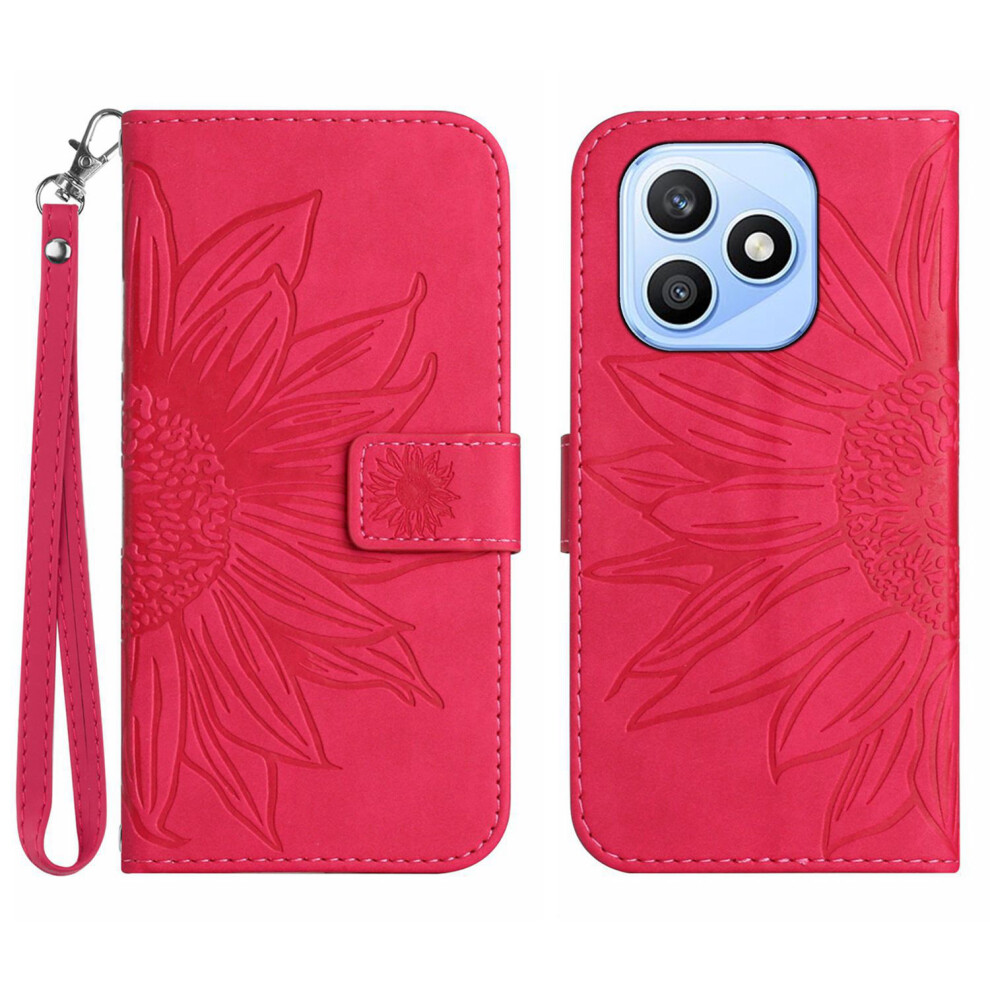 (Rose) Phone Cover For Honor X8d 4G Case Sunflower Imprint Leather Wallet Phone Cover With Wrist Strap 6914297238432