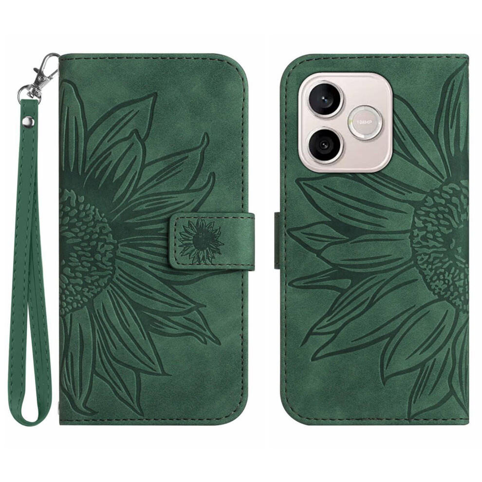 (Dark ) Phone Cover For Honor 600 Lite 5G Case Sunflower Imprint Leather Wallet Phone Cover With Wrist Strap Green 6914292778339