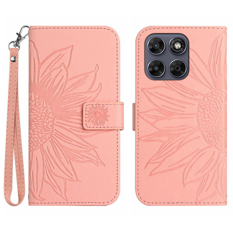 (Pink) Phone Cover For Motorola Moto G77 5G / Motorola Moto G67 5G Case Sunflower Imprint Leather Wallet Ph Pink 6914298851081