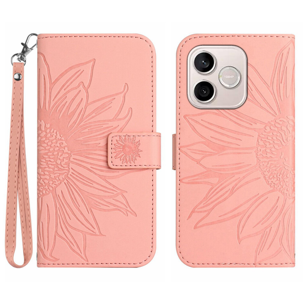 (Pink) Phone Cover For Honor 600 Lite 5G Case Sunflower Imprint Leather Wallet Phone Cover With Wrist Strap Pink 6914293077998